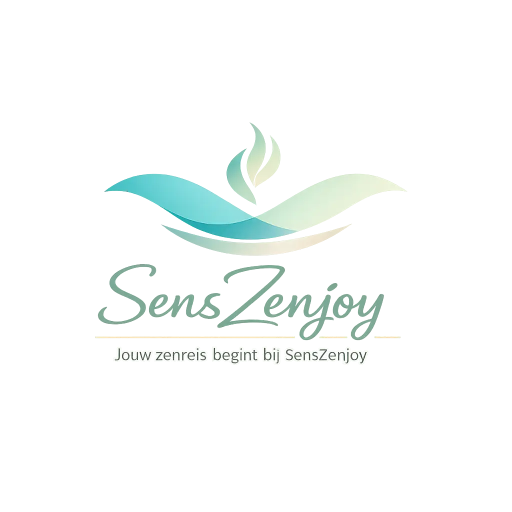 SensZenjoy – Jouw zen‑reis begint hier - SensZenjoy Abstract logo van SensZenjoy met vloeiende lijnen in saliegroen en beige, symbool voor rust en balans.